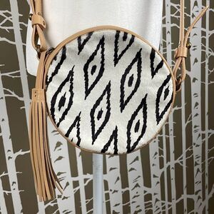 Cynthia Vincent Round Circular Ikat Print Hair Calf Leather Crossbody Bag